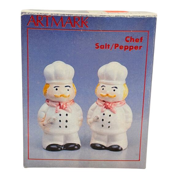 Vintage Artmark Chef Cook Salt And Pepper Shakers Ceramic Made In Taiwan MIB - Picture 2 of 10